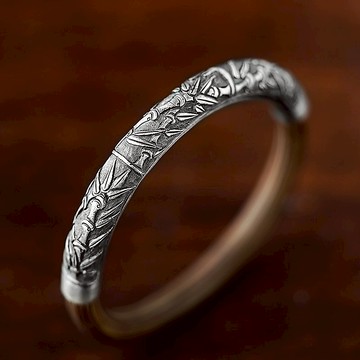 竹報平安足銀篆刻風藤手镯 未時天然木镯子明清民族風手工藝女款