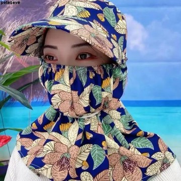 【防曬帽】新款綿綢小碎花 遮陽帽 防曬帽 農用下地干活 遮陽護頸 采茶帽 男女款 春夏秋款 大帽沿遮陽帽 空頂遮陽帽 防