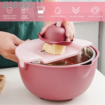 Jiadass 瀝水籃 360 度旋轉濾鍋帶碗套裝不銹鋼雙層用於清洗水果和蔬菜 (藍色)