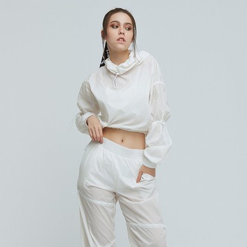 ULTRACOOL-涼感透明抽繩短版上衣(女)-香檳白