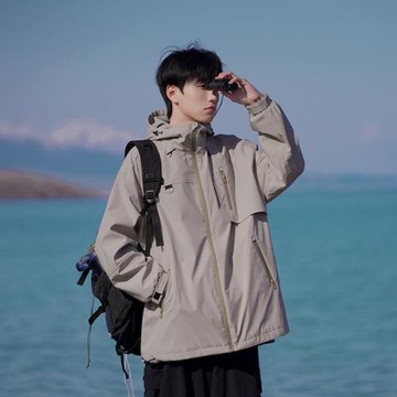 美式機能風沖鋒衣男防風防水戶外爬山登山服秋季潮牌寬松工裝外套