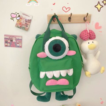 韓版超萌少女心帆布背包耐臟搞怪書包大眼怪手提上課雙肩背情侶包