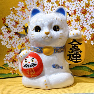 【白晶金運】日本清水燒招財貓 | 達摩花結晶 - 白金運