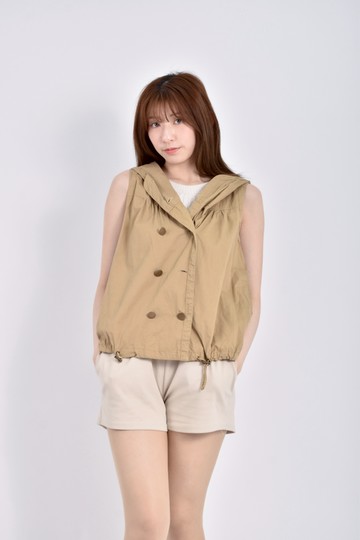 (L) hana棉質純棉無袖連帽棕色外套