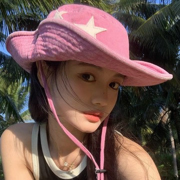 🌞復古星星西部牛仔帽女春季遮陽防晒登山帽戶外露營漁夫帽優質