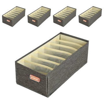 OMG 可堆疊內衣褲襪子分格收納盒 小7格  32 x 16 x 11cm  5個  深灰色