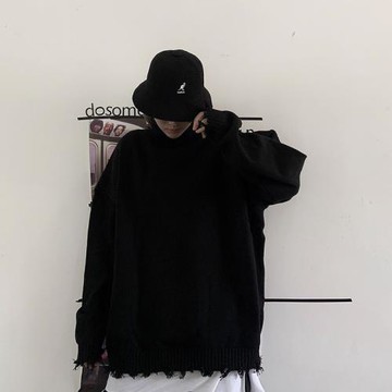 暗黑風炸街喪系破壞男女高領毛衣