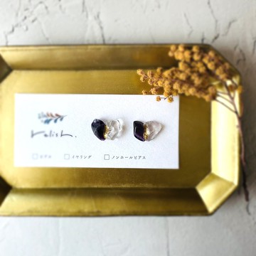 【再販】深紫色 螢石 剔透 水晶 金繼 耳環 耳夾 無耳洞耳夾 天然石