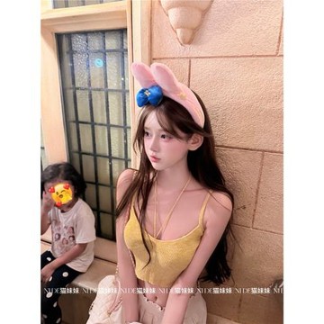花三三同款*登基招財黃*掛脖漸變色針織吊帶背心內搭上衣