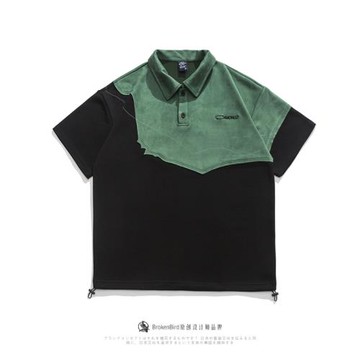 高級感夏季撞色polo衫短袖t恤男寬松潮牌上衣翻領夏裝襯衫領衣服