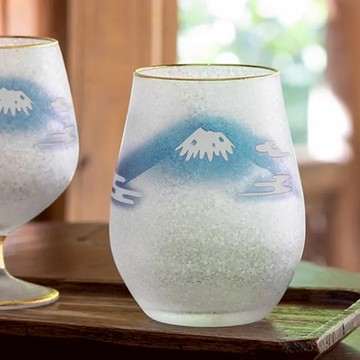 ADERIA 日本製 富士月兔圖 金邊 玻璃杯 360ml