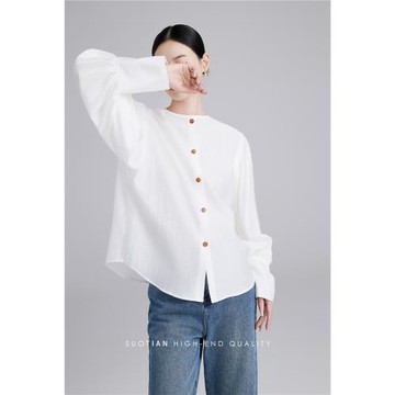 【福利價】白色正反兩穿襯衫女新款兩面穿純色圓領襯衣