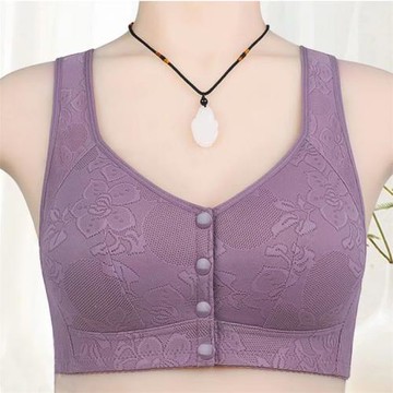 前開扣媽媽聚攏內衣女無鋼圈中老年人純棉薄款文胸罩40到50歲背心