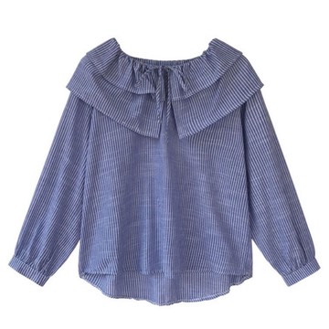 ZUCA”S - 娃娃領條紋綁帶蝴蝶結長袖襯衫 - TT-1645