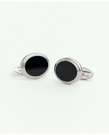 Brooks Brothers Men's Sterling Silver Onyx Oval Rhodium-Plated Cufflinks