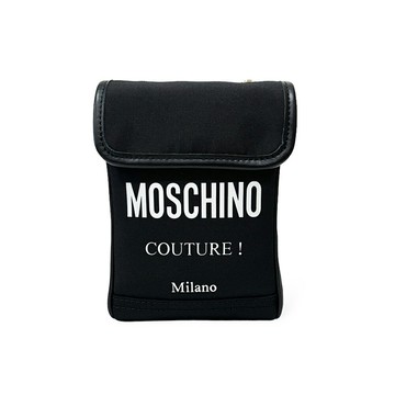MOSCHINO LOGO 尼龍帆布手機側背包 黑色(1A8113-8201-2555)