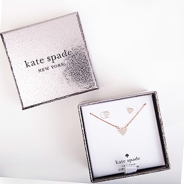 KATE SPADE 水鑽愛心耳環項鍊套組禮盒(玫瑰金)