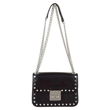 MICHAEL KORS SLOAN 鎖頭皮革圓金屬造型鏈帶包(中/黑)