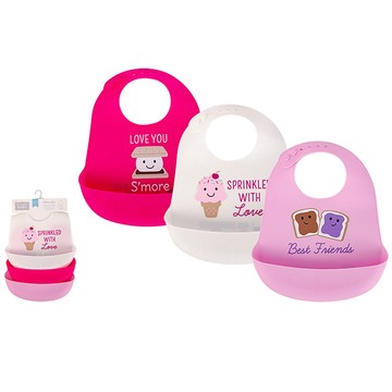 美國 Luvable Friends - 甜蜜寶貝嬰幼兒矽膠立體圍兜3入組-可口點心