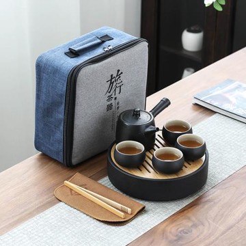 黑陶旅行茶具套裝戶外辦公日式一壺四杯快客杯簡約茶具便攜旅行包