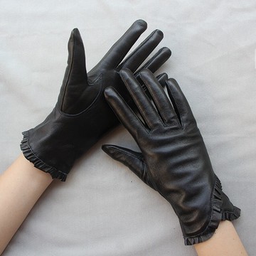 現貨+預購 真皮手套保暖手套-純羊皮荷葉邊加絨修手女手套74by13【獨家進口】【米蘭精品】