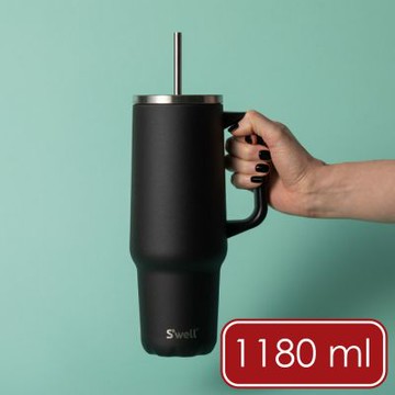 《S well》Tumbler不鏽鋼吸管保溫隨行杯-曜石黑1180ml-- swell 冰壩杯 冰霸杯 吸管隨手杯 保冷保冰杯 環保杯 車載杯