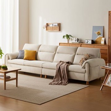 林氏木業北歐簡約綿綿四人布沙發3.1MBS183奶油色-(H014403612)