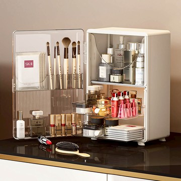 【AOTTO】奶油風雙層折疊化妝品收納盒(AL-2207)