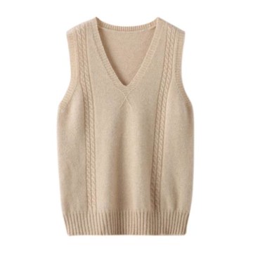 秋冬新款100%純羊毛V領扭花羊絨馬甲針織坎肩DYZM03755