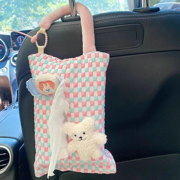 臺灣現/🎀紙巾盒 車載紙巾盒可愛奶油紙巾風布藝掛式紙盒車載紙巾盒餐巾紙收納袋