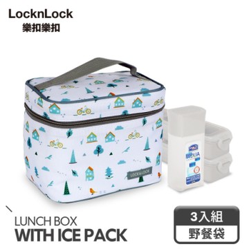 樂扣樂扣 創意便當野餐袋3入組-淺藍小樹(快)