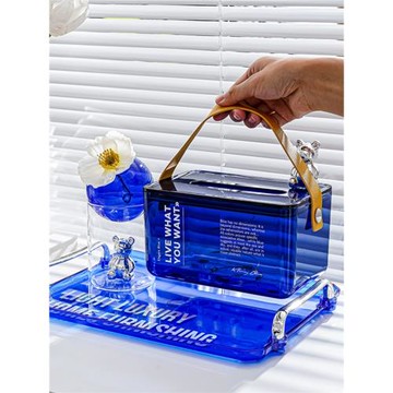 克萊因藍ins透明餐巾盒紙巾盒塑料客廳家用桌面收納托盤全套套裝