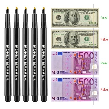 12 支驗鈔筆假鈔標記,適用於歐洲美元 RMB 和其他國家鈔票現金檢查-金色真正,黑色易於使用 2026 年