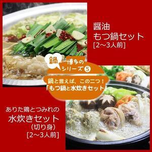 ふるさと納税 博多鍋セット博多の人気2大鍋のセット「和風醤油もつ鍋」と「博多水炊き（切り身）」 4〜6人前 福岡県大川市