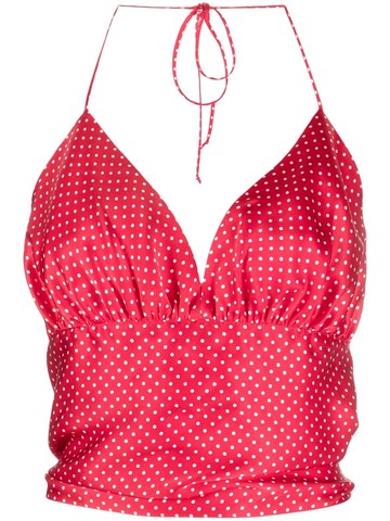Alexandre Vauthier - dot-print silk halterneck top - women - Silk - 36 - Red