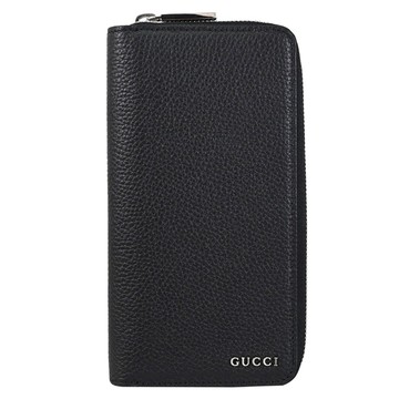 GUCCI 822043 經典浮雕LOGO荔枝皮革ㄇ字拉鍊多卡長夾.黑