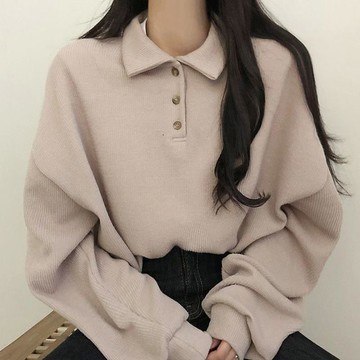 衛衣女polo領寬松bf長袖T恤燈籠袖學院風上衣時尚百搭外套潮春秋薄款