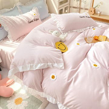韓式粉藍色床品四件套北歐風ins夏季裸睡床單被套床上三件套床笠4