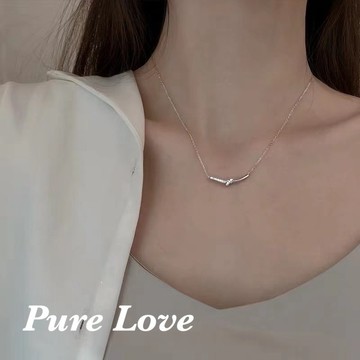 Pure Love樂芙 / 正韓 銀飾【S925純銀】N01134簡約通體純銀鋯石微鑲打結鎖骨鏈 短項鏈 / 銀