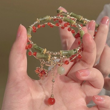 🔥品質保障🔥新中式竹節楓葉流蘇手鐲ins小衆高級感手鏈中國風閨蜜情侶款手飾