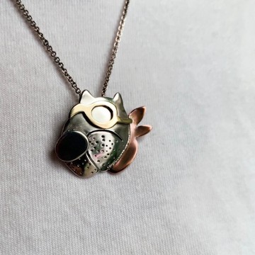 拉風狗/狗頭~純銀十二生肖彌月墜飾項鍊,手作的詩小朋友第一件純