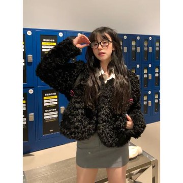 黑色羊羔毛毛外套女秋冬2025新款高級感洋氣軟糯羊卷毛絨短款上衣