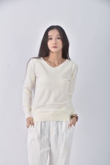 (S) tout va bien質感V領杏色長袖上衣