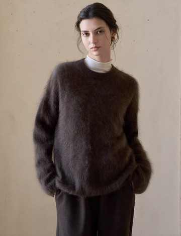 法式復古 / 慵懶拉毛針織毛衣 / 蠶絲山羊絨混紡