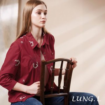 林佳樺LUNG.L 紅色電繡下擺可調棉質七分袖女裝襯衫(外罩) LT42C