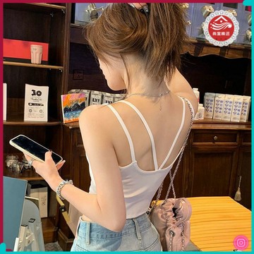 🌺辣妹吊帶🌺網紅衕款小吊帶背心女帶胸墊夏外穿美背文胸一體內搭無袖短款上衣 EZSU