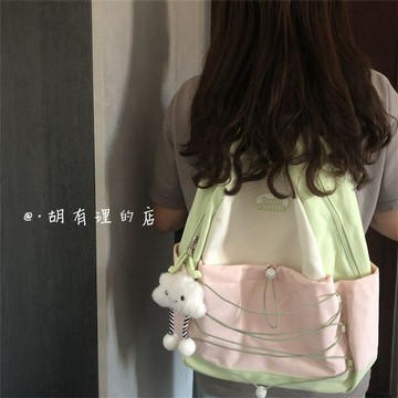 熱賣🥇小清新校園撞色書包女學生百搭卡哇伊可愛雙肩包外出簡約通勤揹包後背包 書包 雙肩包 書包大容量 背包 學生書包