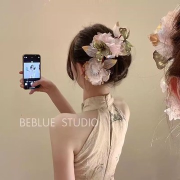 🔥品質保障🔥花澗情蝶~森係超僊薄紗花朵蝴蝶鴨嘴夾髮飾女高級感甜美髮夾配飾