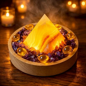 【家禾鹽燈】玉石 金字塔 七能量聚財燈 辦公室招財  開運小物 風水擺件  招財擺設