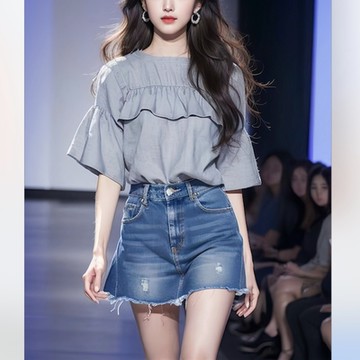 AKARA 日系平織五分袖荷葉花樣浪漫上衣